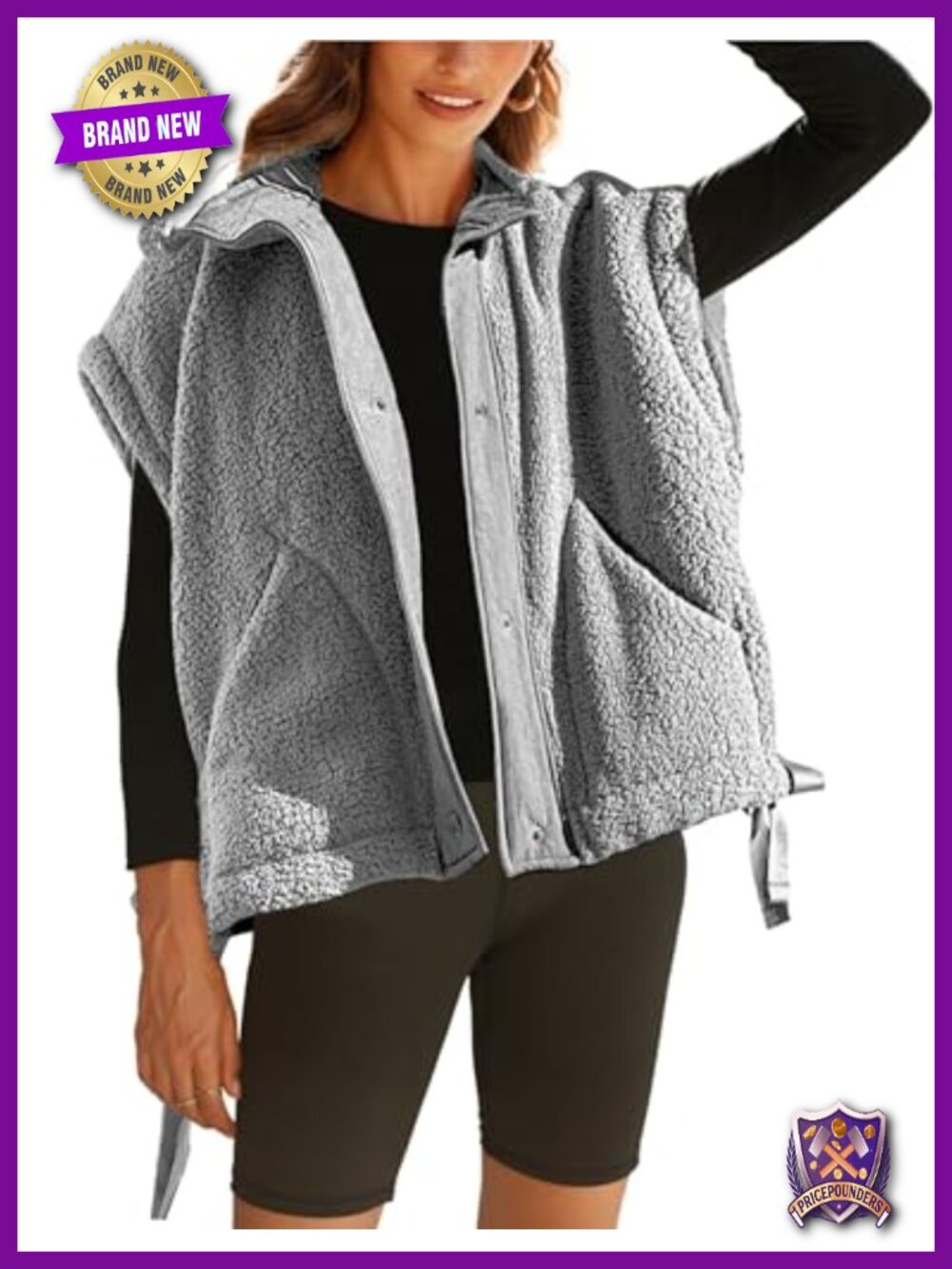 Womens Sherpa Fleece Vest Fuzzy Oversized Sleeveless Jacket